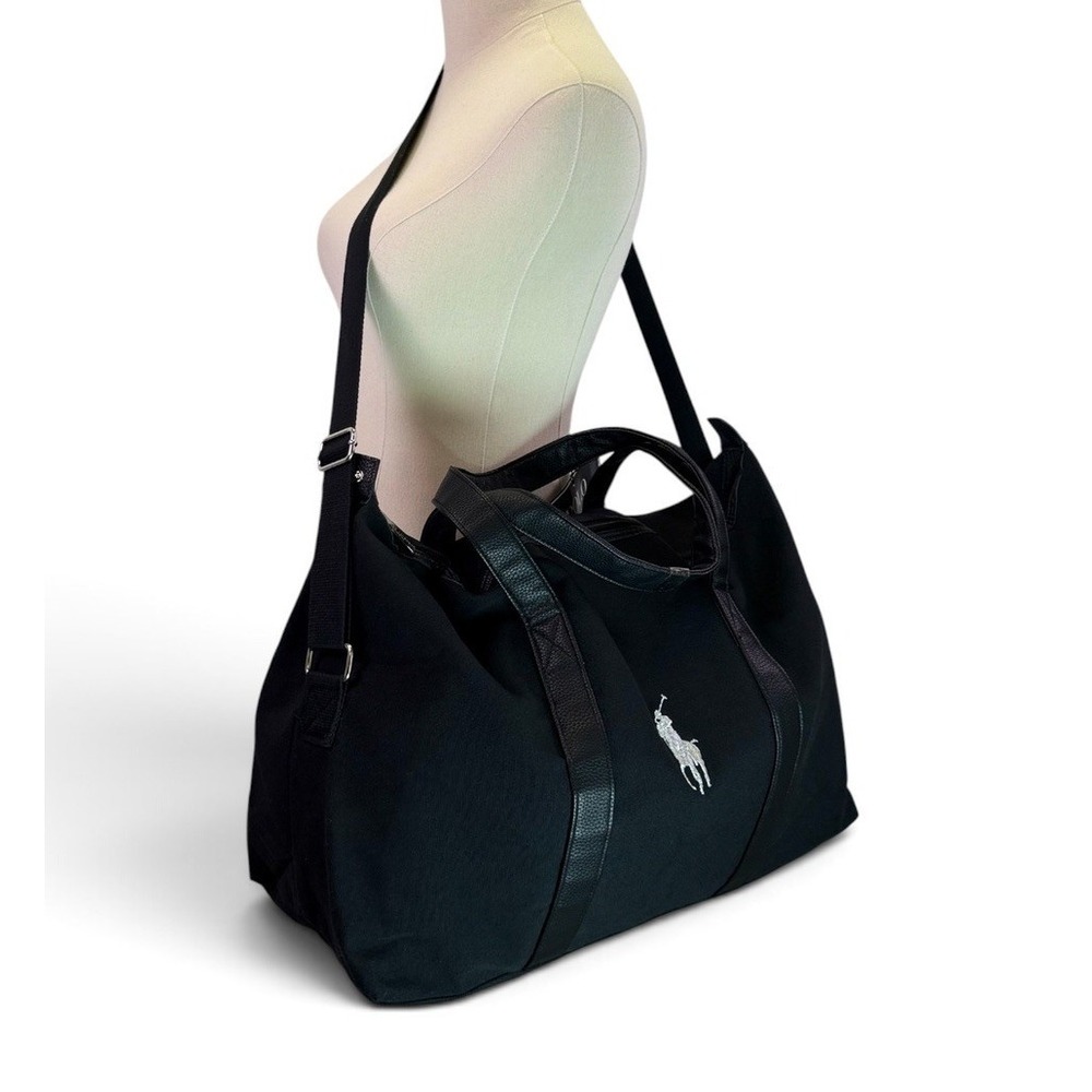 Ralph Lauren Black Canvas Duffle Travel Gym Large Shoulder & Hand Strap Bag